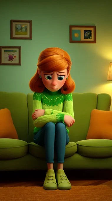 Emotional Cartoon Woman in Green Sweater Emotional Cartoon Woman in Green Sweater