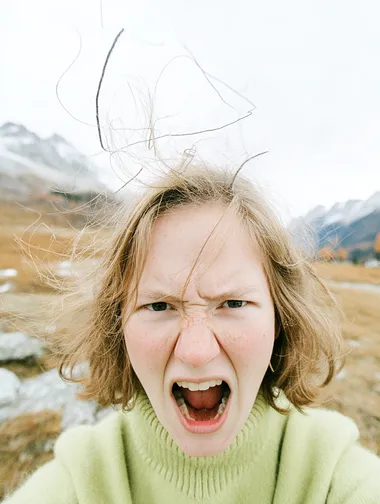 Emotional Woman in Mountains Emotional Woman in Mountains