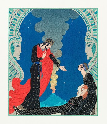 Empedocles and Panthea (1929) fashion illustration in high resolution by George Barbier. Original from The Beinecke Rare Book & Manuscript Library. Digitally enhanced by rawpixel.