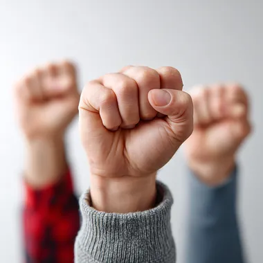 Empowered Unity: Hands With Fists Raised Empowered Unity: Hands With Fists Raised