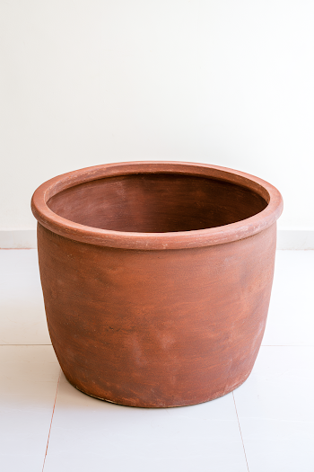 Empty Brown Ceramic Pot on White Floor