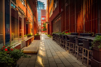 Empty Concrete Pathway Between Building