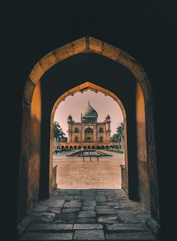 Empty Concrete Tunnel Through Mosque