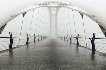 Empty Foggy Pedestrian Bridge