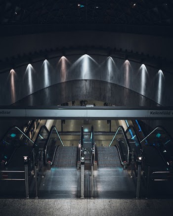 Empty Gray Escalators