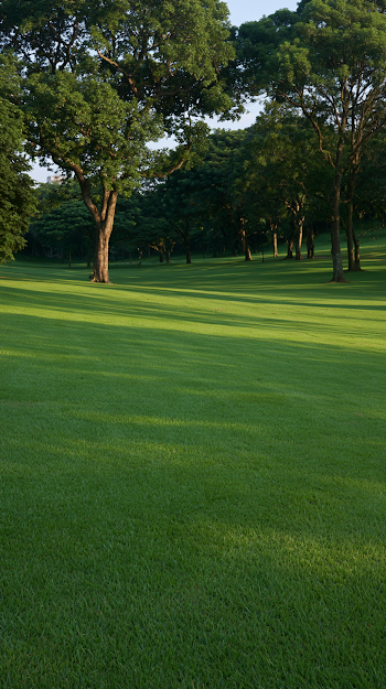 Empty Green Lawn in Sunny Park