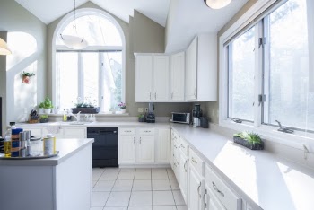 Empty Kitchen With White Wooden Cabinet