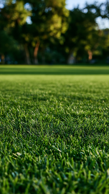 Empty Lush Green Lawn in Sunny Park