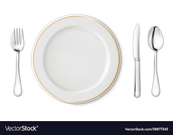 empty plate with spoon knife and fork on a white