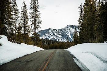 Empty Road with Snow Covered Landscape