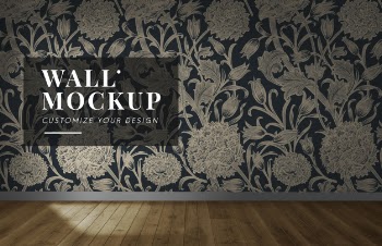 Empty room with a floral wall mockup Free Psd