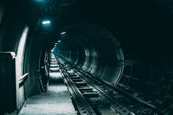 Empty Train Rail With Light