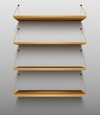 Empty wooden bookshelves on wall shelves for books Free Vector
