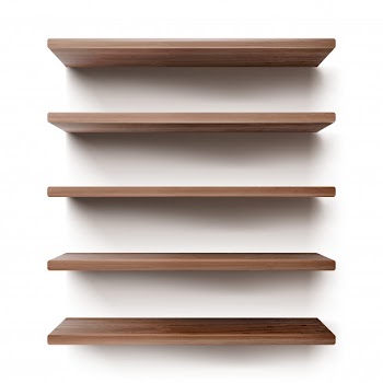 Empty wooden shelves on white wall Free Vector