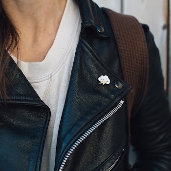 Enamel Pin on Leather Jacket