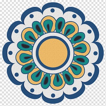 Enchanting Autumn Elements, blue and yellow floral mandala transparent background PNG clipart
