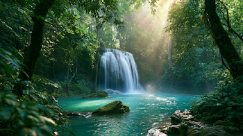 Enchanting Tropical Waterfall in Lush Rainforest