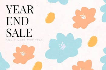 End year sale promotion vector floral background