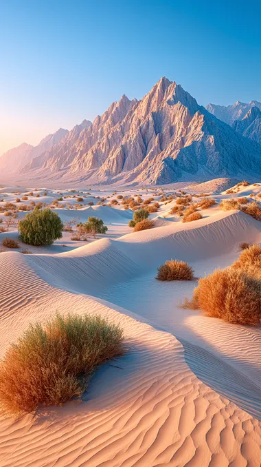 Endless Desert Landscape with Majestic Mountains Endless Desert Landscape with Majestic Mountains