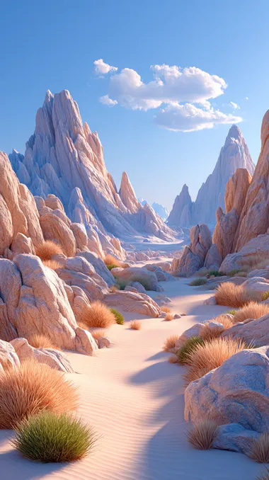 Endless Desert Landscape with Majestic Mountains Endless Desert Landscape with Majestic Mountains