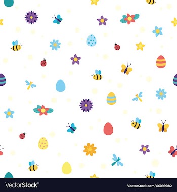 endless pattern with eggs flowers and insects