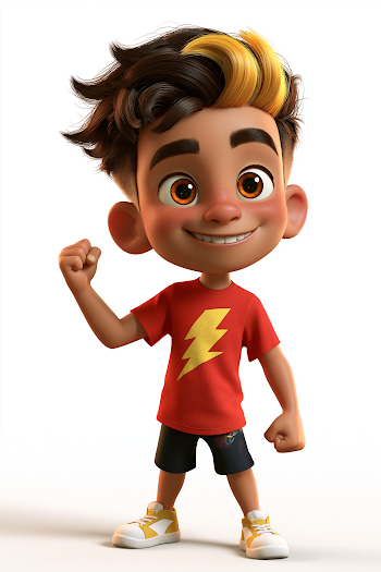 Energetic 3D Animated Boy in Hero Pose