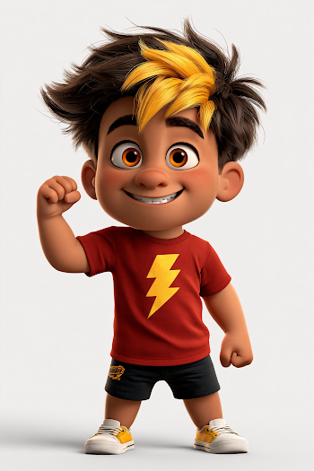 Energetic Animated Boy in Hero Pose