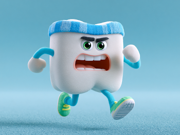 Energetic Cartoon Tooth Character in Motion