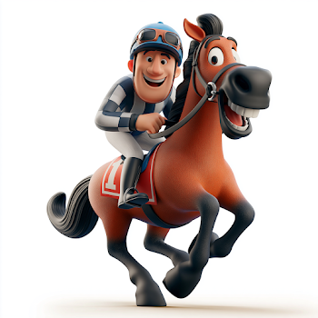 Energetic Jockey Riding a Horse in Cartoon Style