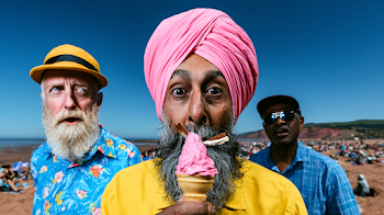 Enjoying Ice Cream on a British Beach