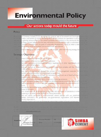 Environmental policy - Welcome to Tanga Cement PLC | Simba Cement
