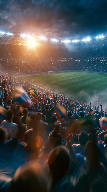 Epic Stadium Atmosphere: Fans Cheering in a Football Match