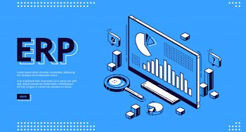 Erp enterprise resource planning isometric landing Free Vector