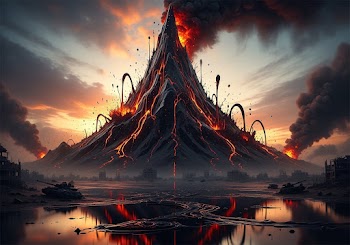 Erupting Volcano at Dusk