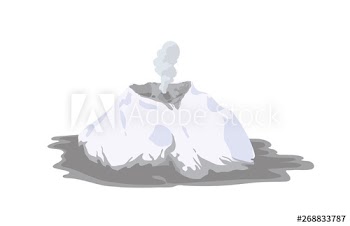 Erupting volcano covered with snow or glacier isolated on white background