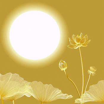 Ethereal Golden Lotus Blossoms Against a Glowing Sun