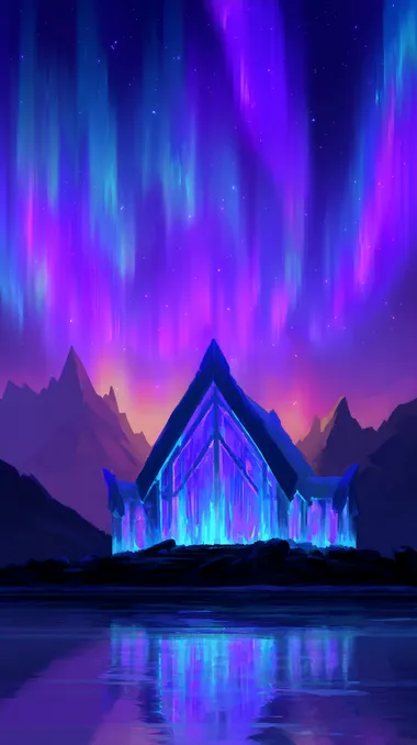 Ethereal Ice Fortress Under Aurora Borealis Ethereal Ice Fortress Under Aurora Borealis