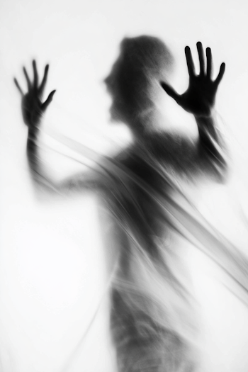 Ethereal Silhouette Behind Translucent Veil
