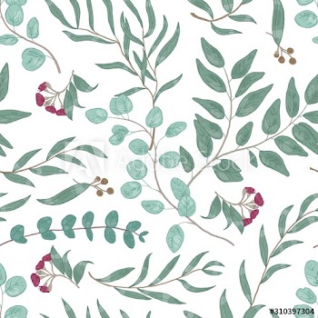 Eucalyptus branches hand drawn vector seamless pattern