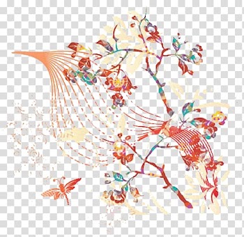 Euclidean Line Four-, Abstract flowers and birds transparent background PNG clipart