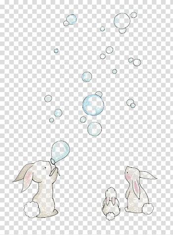 European rabbit Drawing Watercolor painting Illustration, blowing bubbles, rabbits playing bubbles illustration transparent background PNG clipart