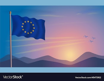 european union flag in the morning sun