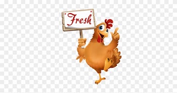 Every Chicken Plus Meal Is Freshly Cooked To Order - Cartoon Chicken Holding A Sign
