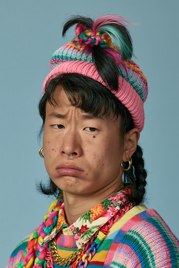 Exaggerated Comedy Portrait of a Fictional Chinese Person