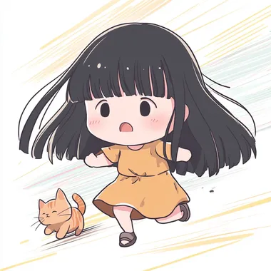 Excited Adventure: Kawaii Anime Girl and Her Playful Cat Excited Adventure: Kawaii Anime Girl and Her Playful Cat