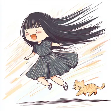 Excited Adventures: A Kawaii Anime Girl and Her Playful Cat Excited Adventures: A Kawaii Anime Girl and Her Playful Cat