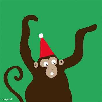 Excited monkey with a Christmas hat cartoon v.. | Free stock vector - 477167