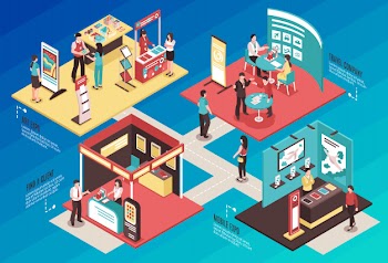 Exhibition showcase isometric concept Free Vector