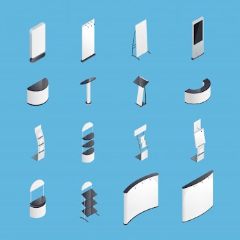 Exhibition stands isometric icons set Free Vector