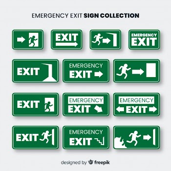 Exit sign collection in flat design